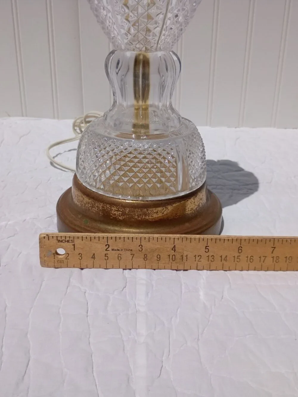 Vintage Cut Glass Table Lamp Brass Base Neoclassical Hollywood Regency Crystal